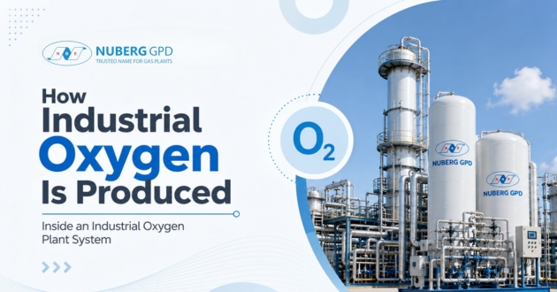 Industrial oxygen generation plant showing an on-site oxygen production system using PSA and VPSA technology